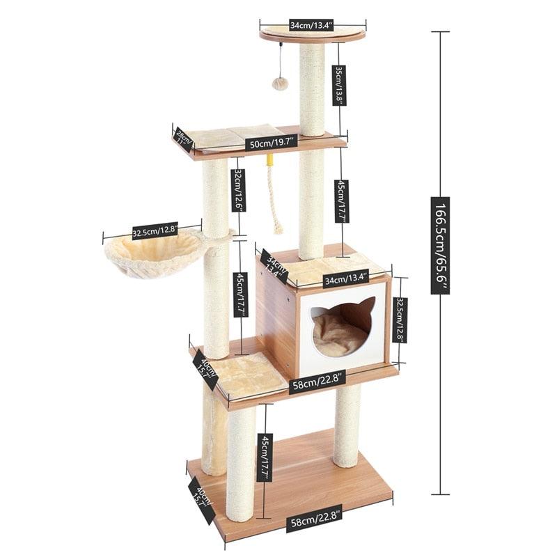 Wood Cat Scratcher Luxury Cat Tree Condo Kitten Nest Climbing Tower with Scratching Post Cat Toys Playing Platform House - YOURISHOP.COM
