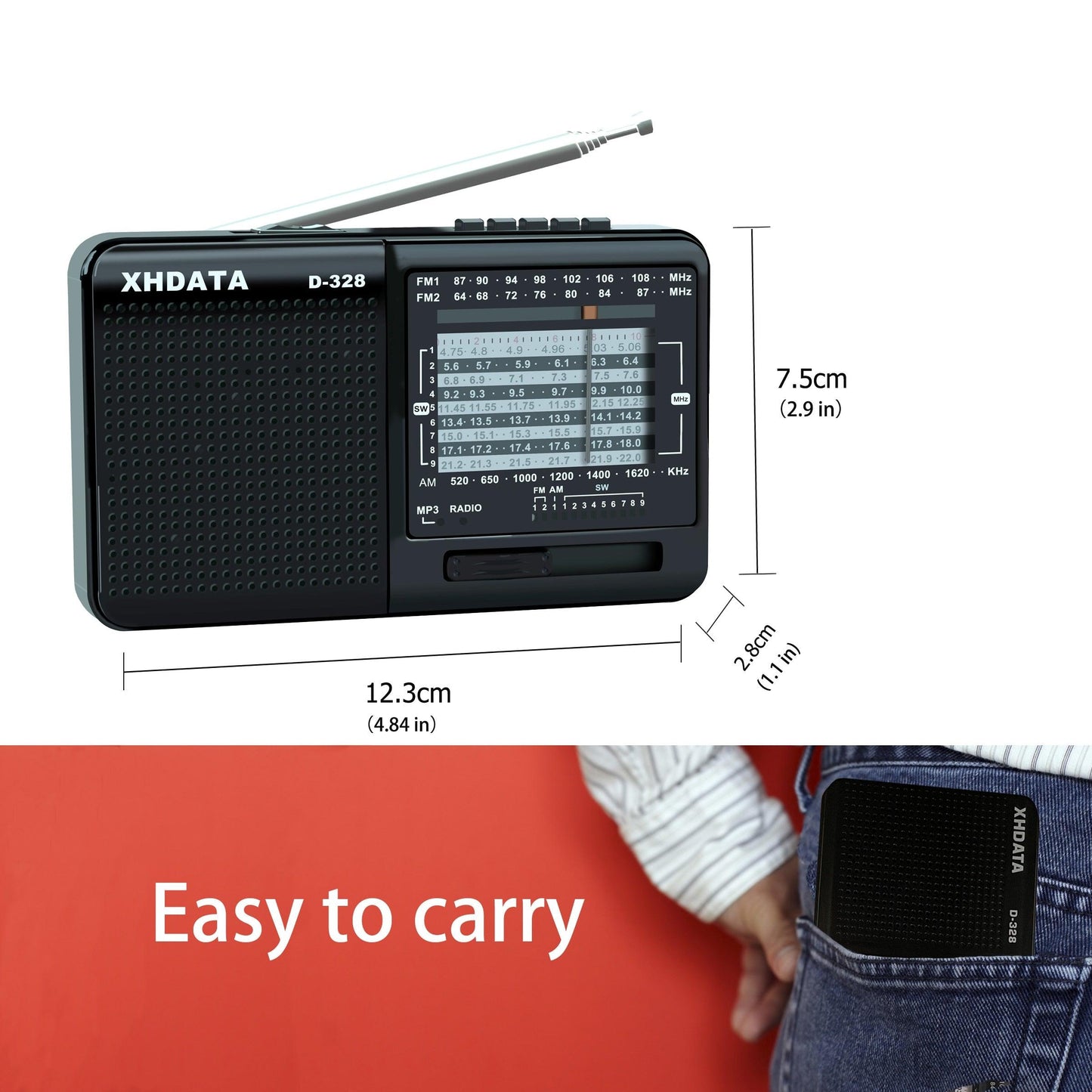 XHDATA D-328 FM Radio AM SW Portable Shortwave Radio Band MP3 Player With TF Card Jack 4Ω/3W Radio Receiver - YOURISHOP.COM