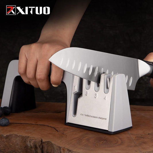 XITUO Kitchen Knife Sharpener 4 Stages 4 in 1 Diamond Coated&amp; Fine Ceramic Rod Knife Shears and Scissors Sharpening System Tools - YOURISHOP.COM