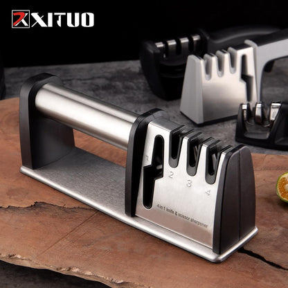 XITUO Kitchen Knife Sharpener 4 Stages 4 in 1 Diamond Coated&amp; Fine Ceramic Rod Knife Shears and Scissors Sharpening System Tools - YOURISHOP.COM